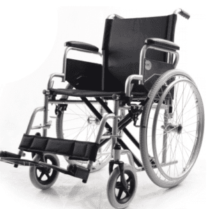 Standard Steel Wheelchair with Flip-Up Armrests & Detachable Footrests – 46 cm Seat