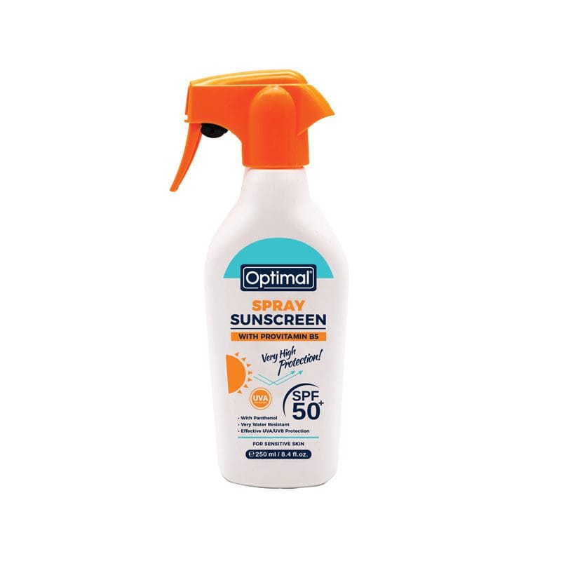 Optimal SPF 50+ spray sunscreen with broad-spectrum UVA and UVB protection