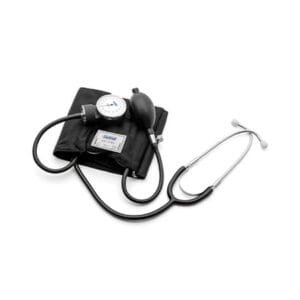 Optimal adult manual upper-arm blood pressure monitor with inflation bulb and black bag