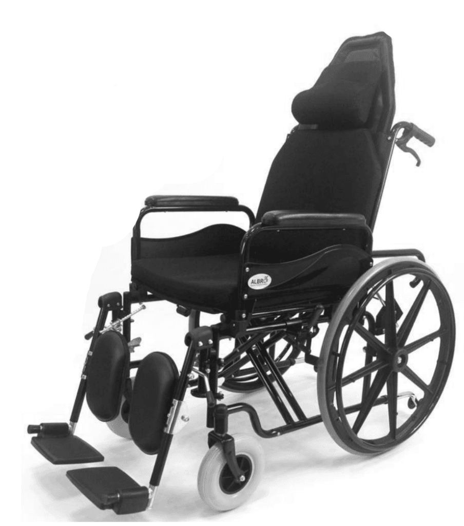 Reclining Steel Wheelchair – High Backrest & Elevating Footrests