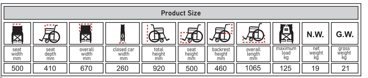 Wide Seat Steel Wheelchair โ 500 mm Seat - Image 2