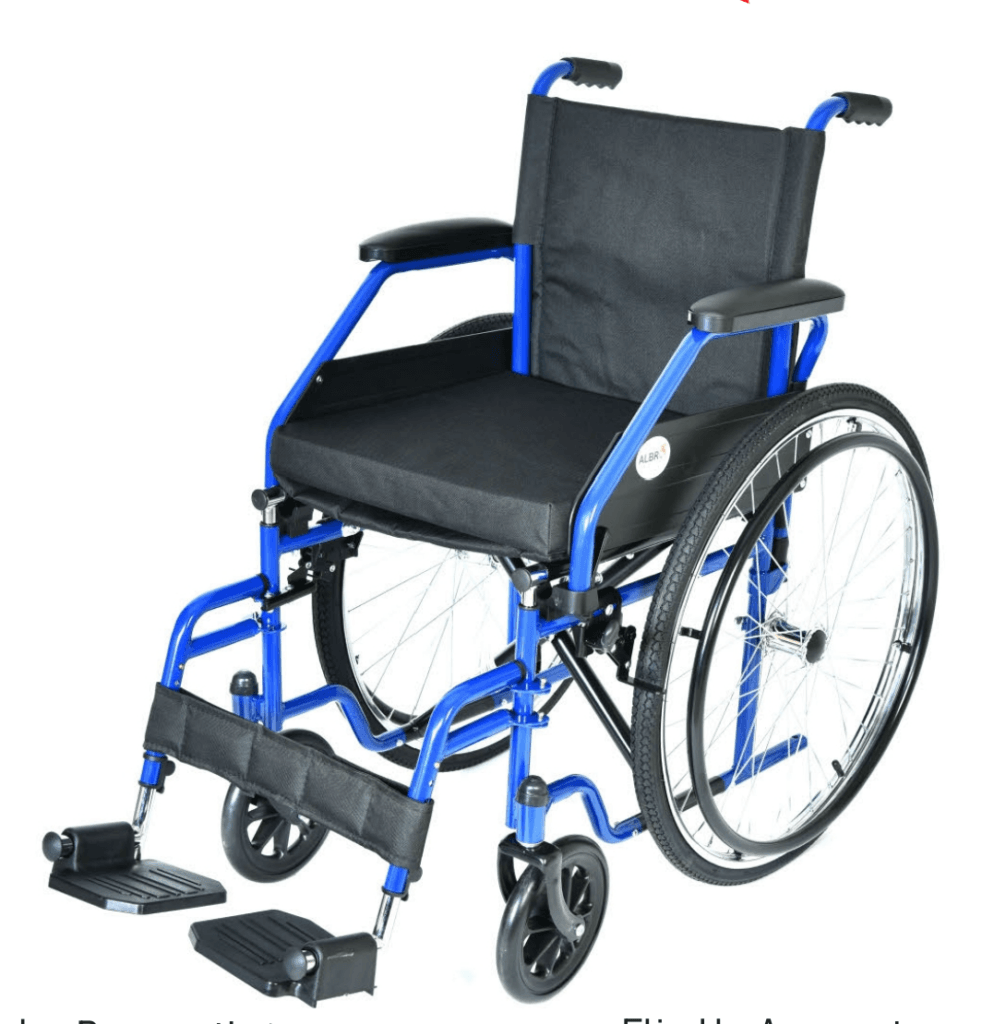 Narrow Steel Wheelchair – Pneumatic Spoke Rear Wheels