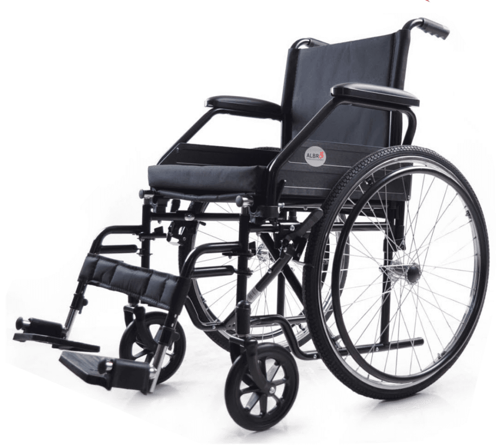 Standard Steel Wheelchair – Pneumatic Spoke Rear Wheels