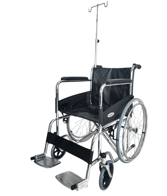 Steel Wheelchair with Built-In IV Pole