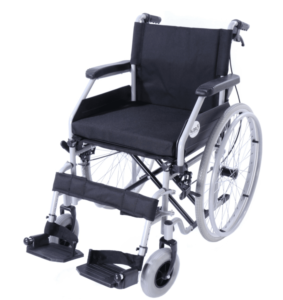 Standard Steel Wheelchair with Flip-Up Armrests & Detachable Footrests – 46 cm Seat