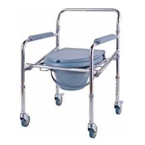 Chrome-Plated Steel Foldable Commode Chair with Wheels
