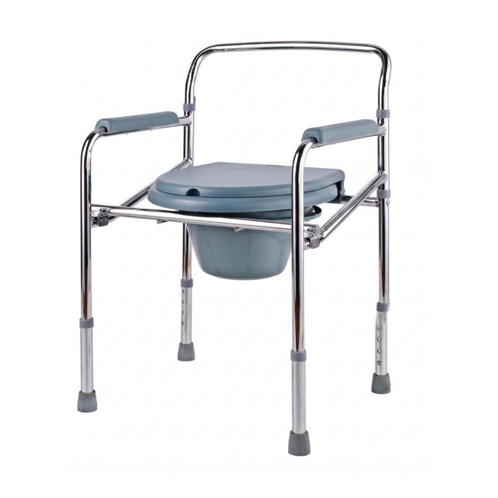 Adjustable Height Chrome-Plated Steel Foldable Commode Chair
