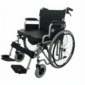 Grey commode wheelchair wide size with spoke wheels