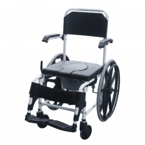 Steel Commode Wheelchair with Padded Seat and Detachable Footrests