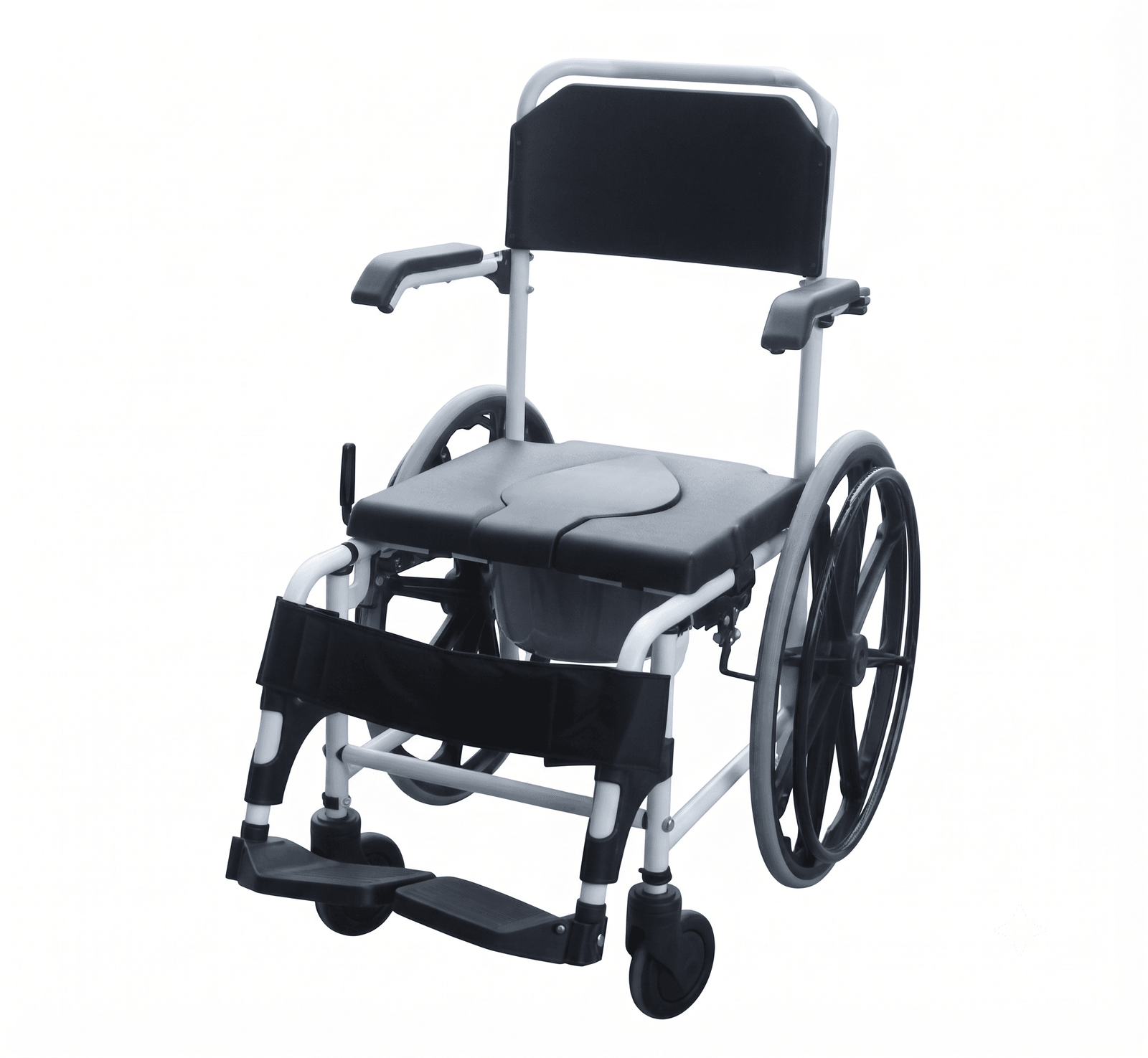 Steel Commode Wheelchair with Padded Seat and Detachable Footrests