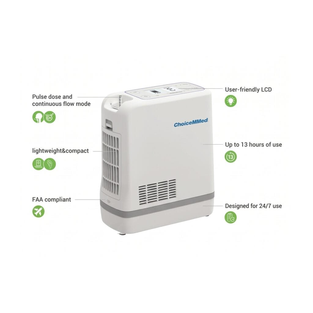 ChoiceMMed V6C Portable Oxygen Concentrator (Pulse Dose & Continuous Flow)