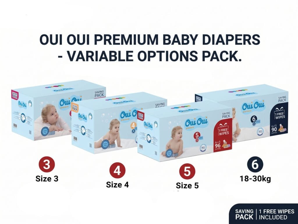 Oui Oui Premium Baby Diapers - Saving Pack (Includes 1 Free Pack of Wipes)